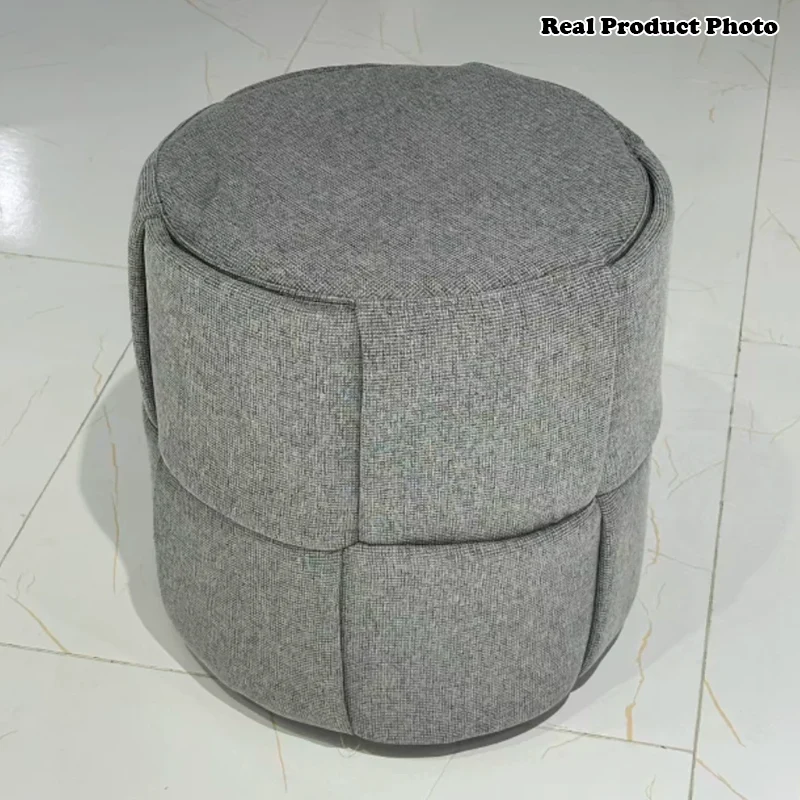 Contemporary Nordic Cylinder Plywood Pine Wood Fabric Sponge Low Stool Backless Armless For Hallway
