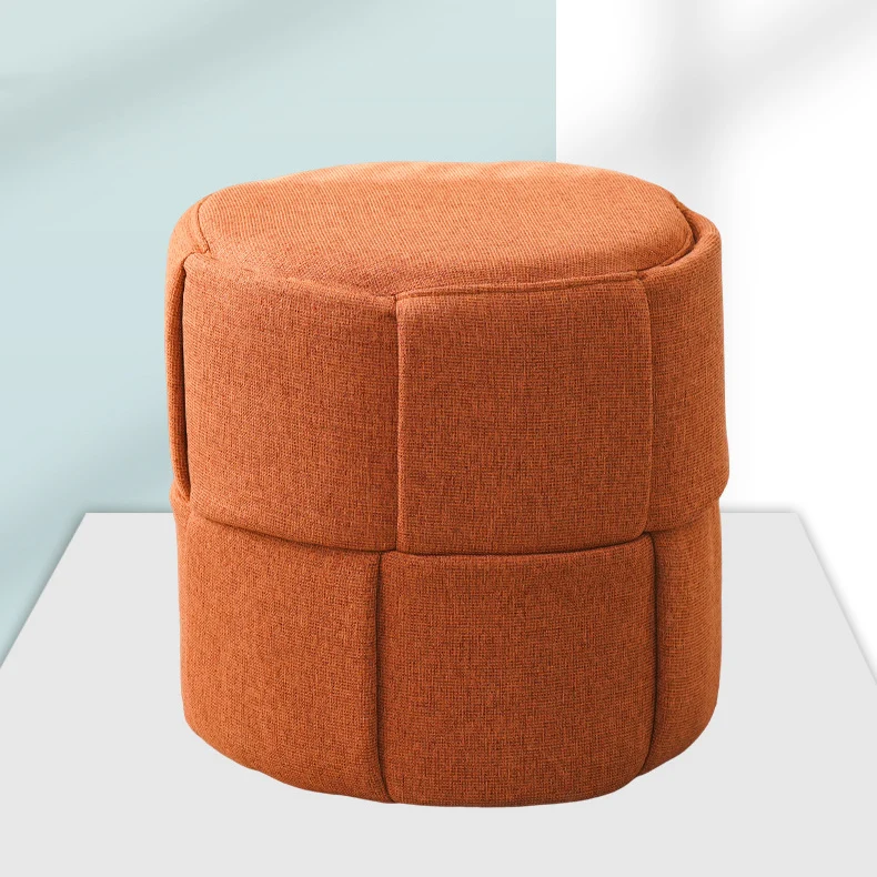 Contemporary Nordic Cylinder Plywood Pine Wood Fabric Sponge Low Stool Backless Armless For Hallway