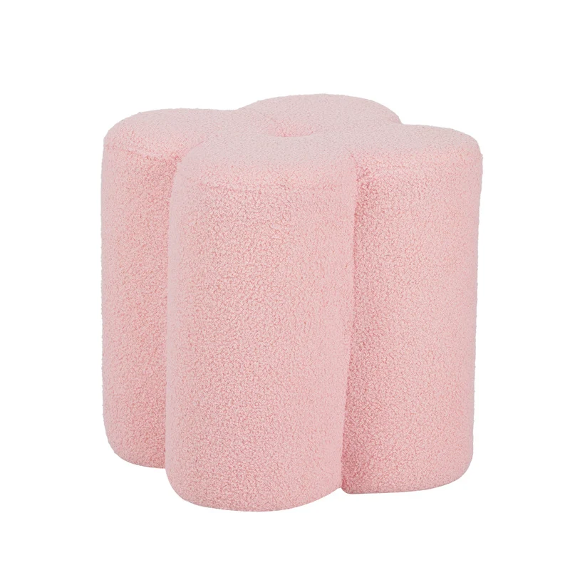 Traditional French Cylinder Petal Plywood Pine Wood Teddy Fleece Sponge Low Stool Backless Armless For Hallway