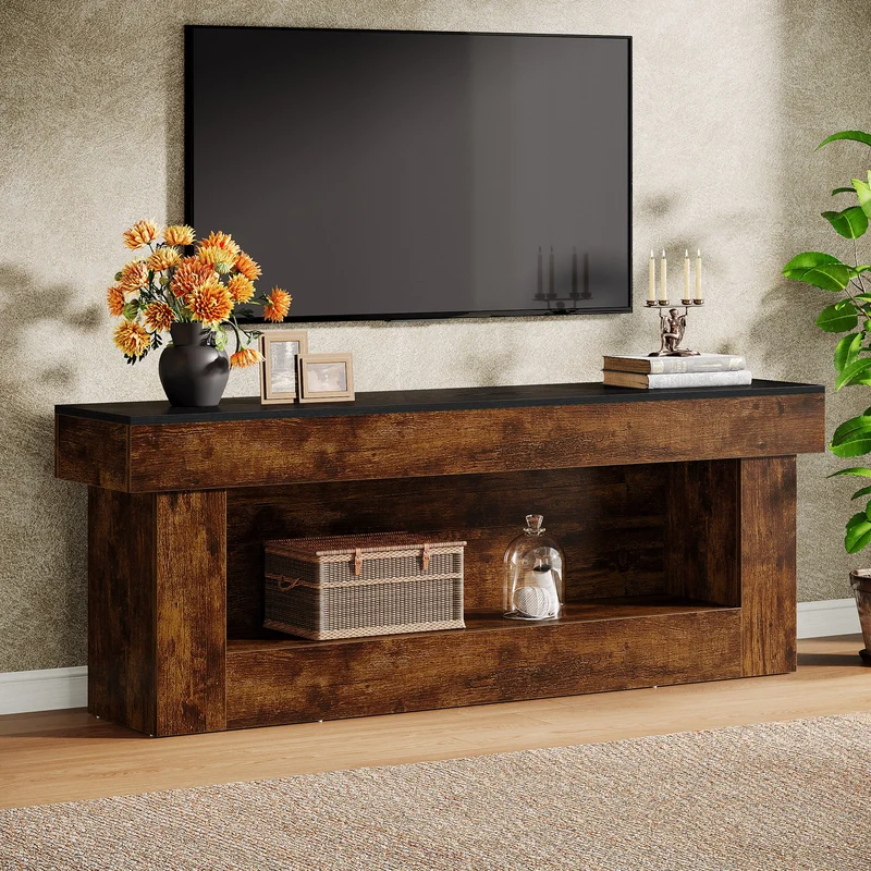 Meuble TV bas 160 cm avec espace de rangement, Meuble TV moderne pour téléviseurs de 60 à 70 pouces