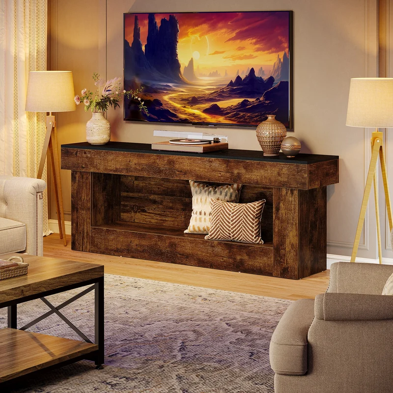 Meuble TV bas 160 cm avec espace de rangement, Meuble TV moderne pour téléviseurs de 60 à 70 pouces