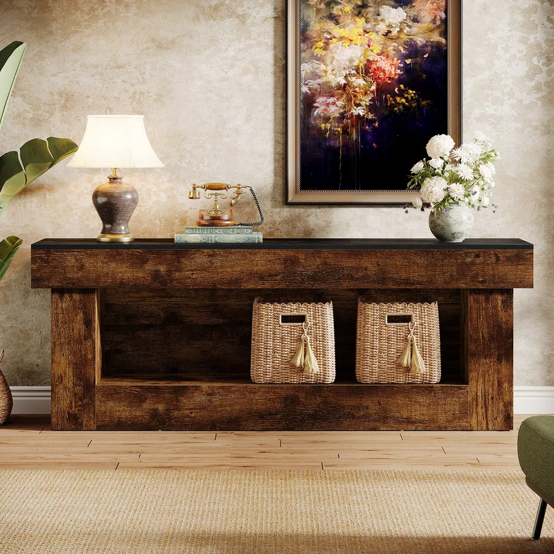 Meuble TV bas 160 cm avec espace de rangement, Meuble TV moderne pour téléviseurs de 60 à 70 pouces