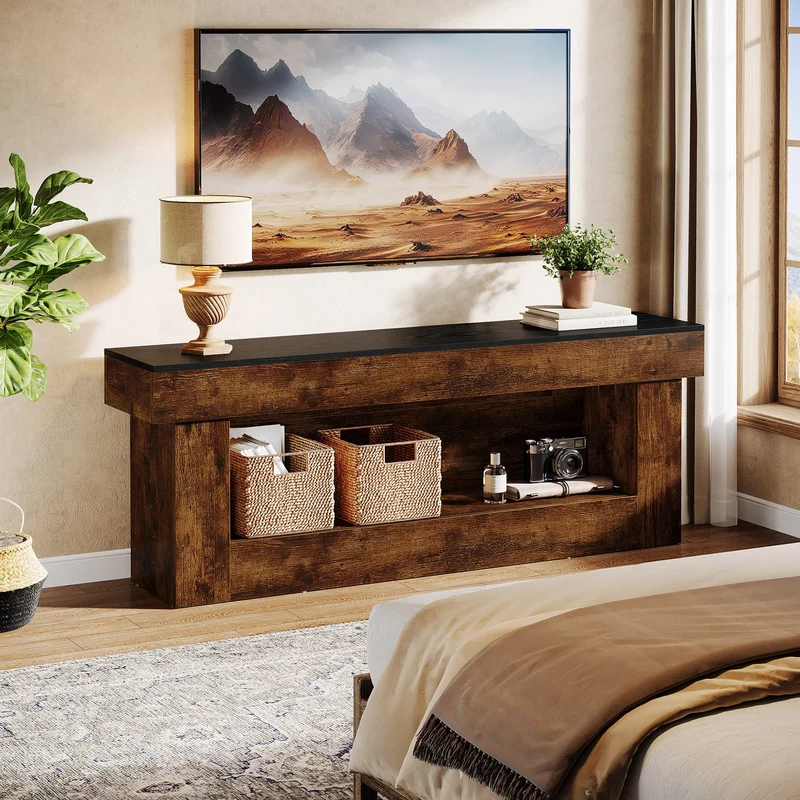 Meuble TV bas 160 cm avec espace de rangement, Meuble TV moderne pour téléviseurs de 60 à 70 pouces