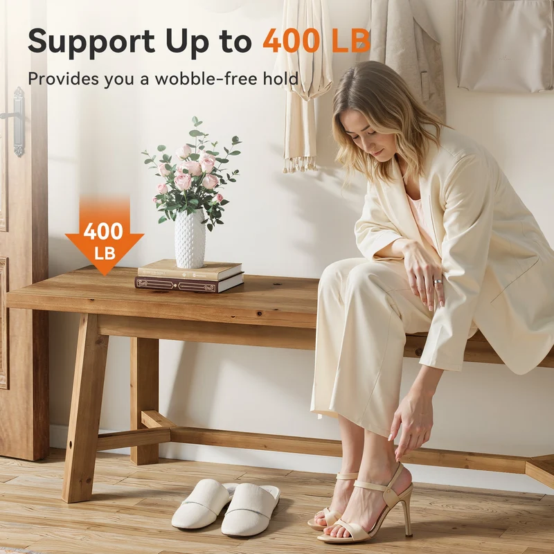 Banc en bois massif 140 cm, style champêtre, idéal pour une entrée, un rangement à chaussures ou une salle à manger