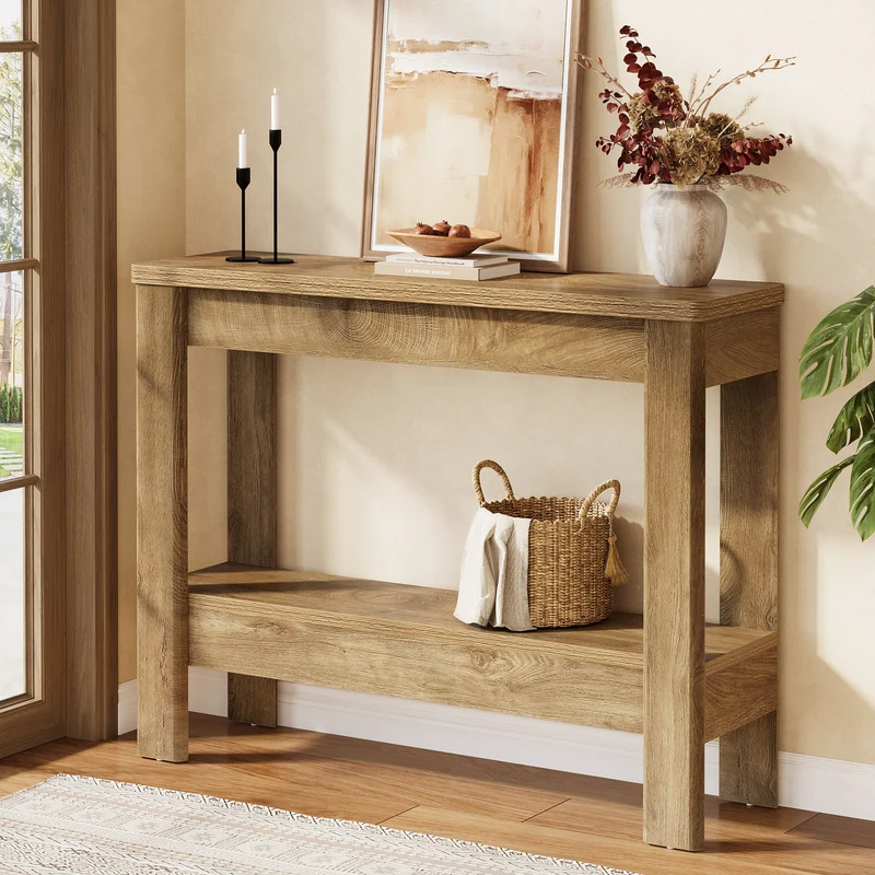 Tribesigns Console rustique 105 x 30 x 80 cm avec rangement ouvert, Table d'appoint étroite pour entrée et salon