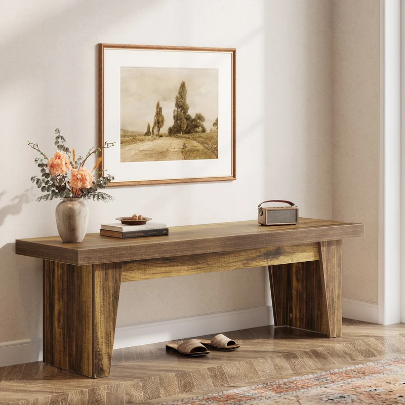 Tribesigns Banc en bois rustique de 140 cm avec assise épaisse, Banc long pour entrée, chambre et salon