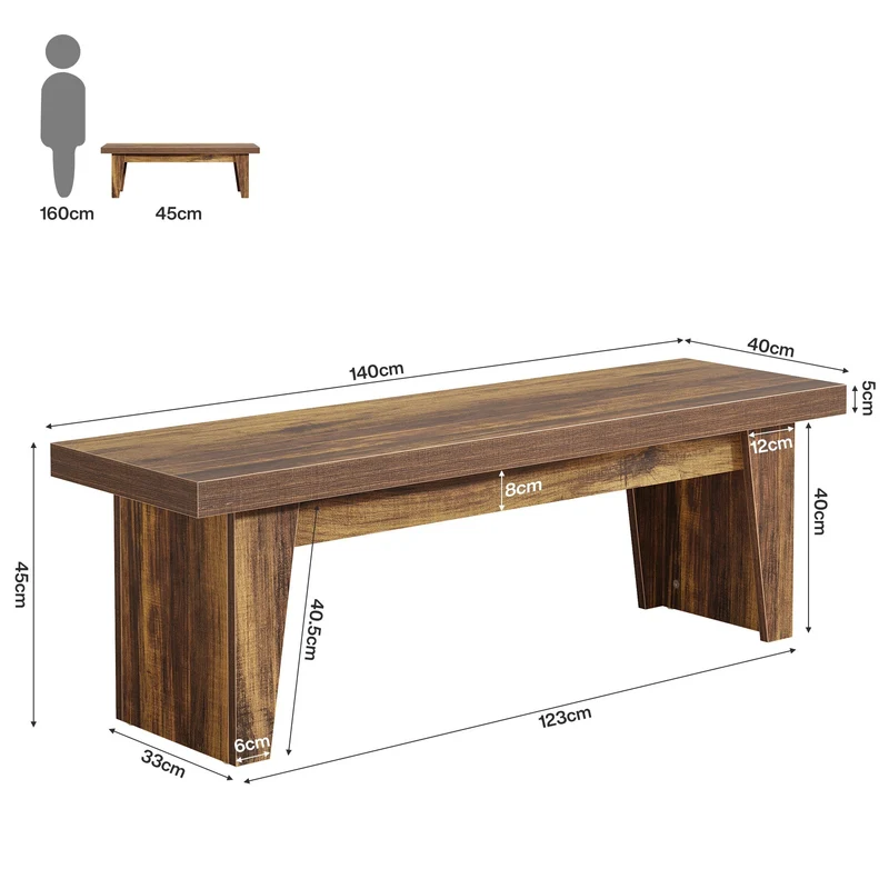 Tribesigns Banc en bois rustique de 140 cm avec assise épaisse, Banc long pour entrée, chambre et salon