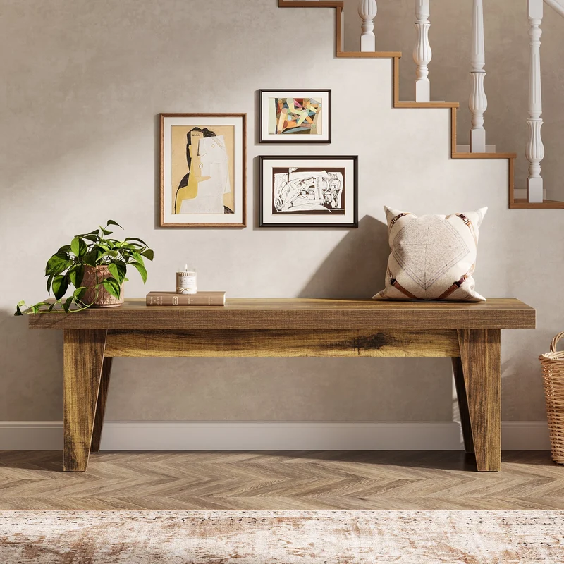 Tribesigns Banc en bois rustique de 140 cm avec assise épaisse, Banc long pour entrée, chambre et salon