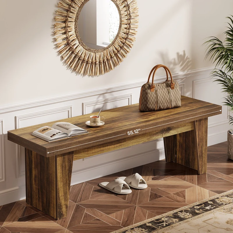 Tribesigns Banc en bois rustique de 140 cm avec assise épaisse, Banc long pour entrée, chambre et salon