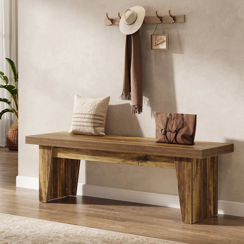 Tribesigns Banc en bois rustique de 140 cm avec assise épaisse, Banc long pour entrée, chambre et salon