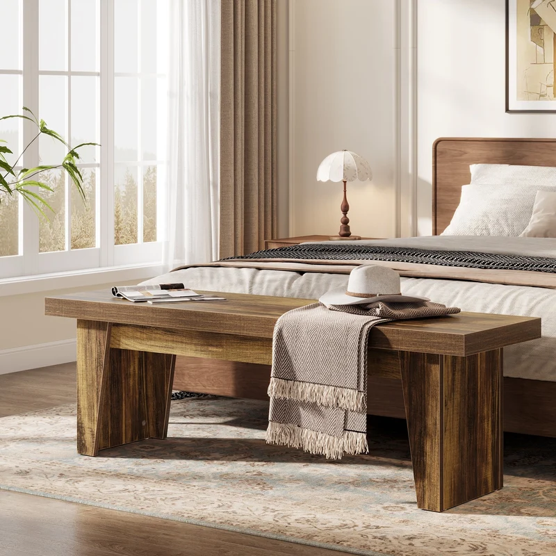 Tribesigns Banc en bois rustique de 140 cm avec assise épaisse, Banc long pour entrée, chambre et salon