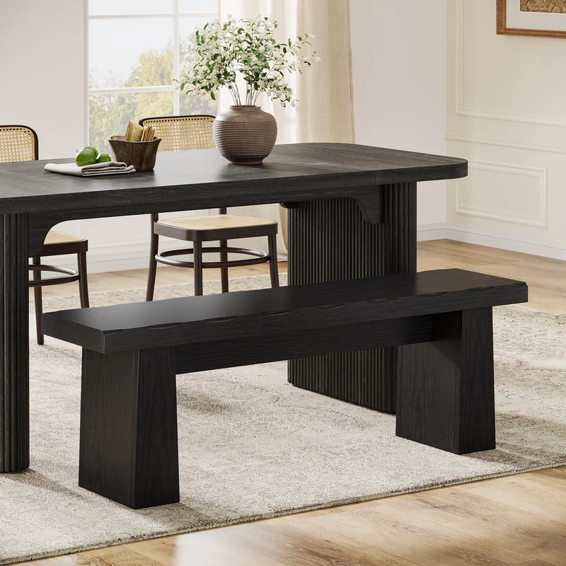 Banc noir de 120 cm, Banc en bois moderne, Banc de salle à manger polyvalent au design minimaliste