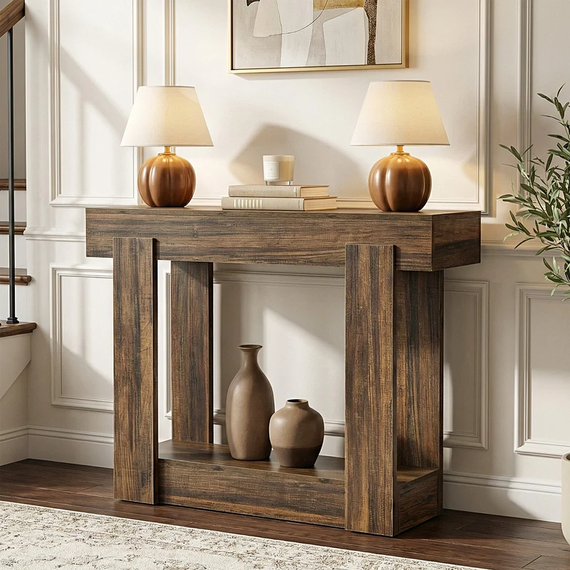 Console de 105 cm avec étagère, Table d'entrée étroite style campagne pour l'entrée et le salon