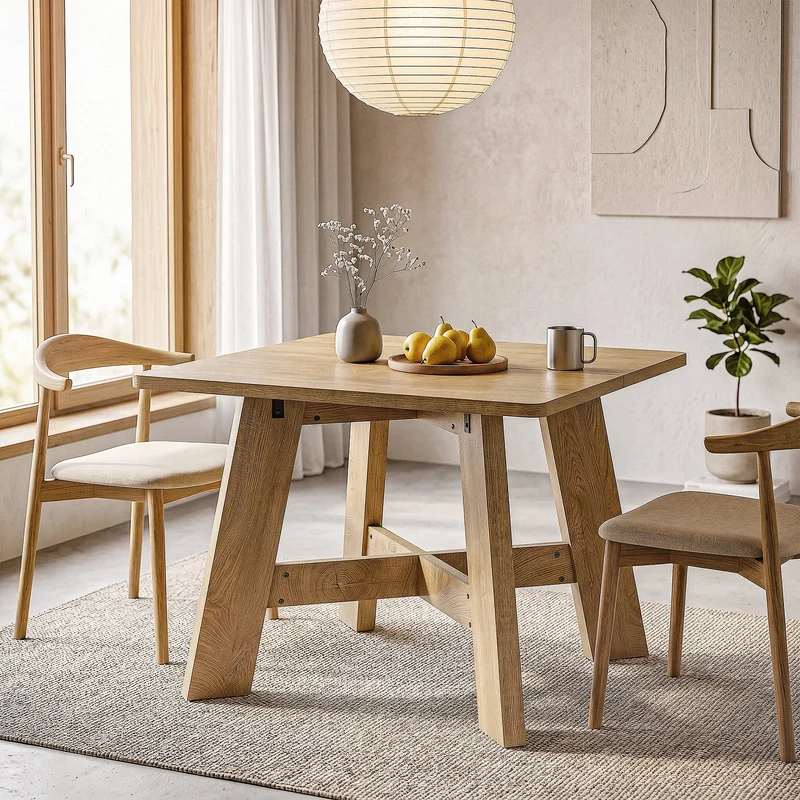 Table de salle à manger carrée 100 x 100 cm pour 4 à 6 personnes, Table de cuisine gain de place avec pied central