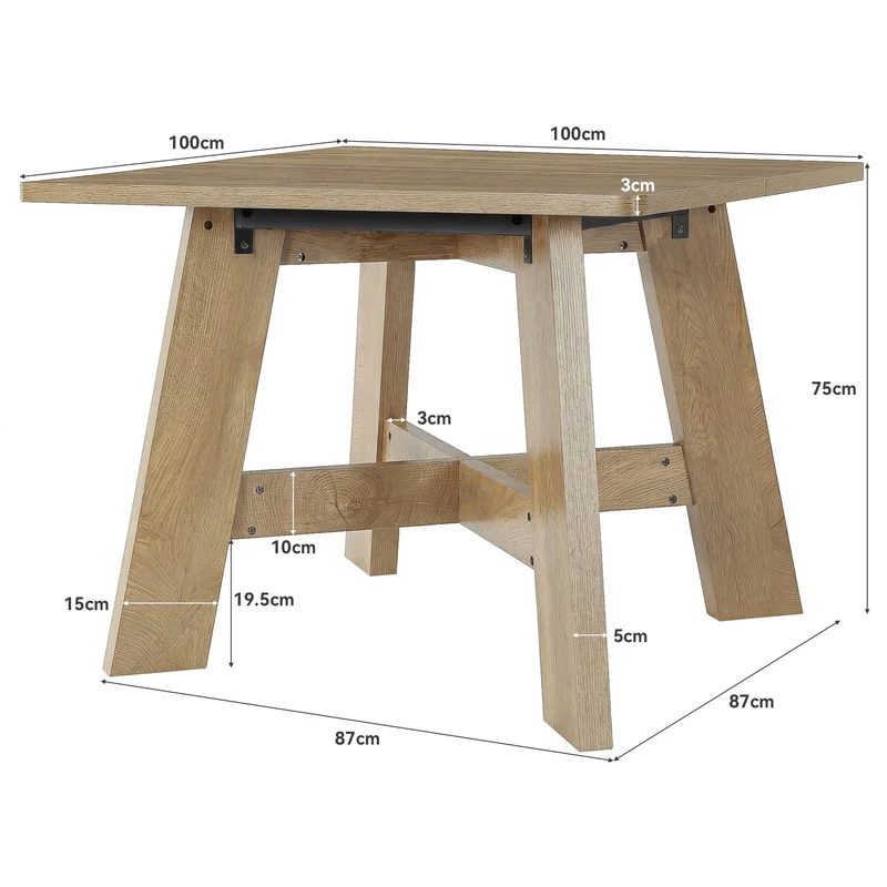Table de salle à manger carrée 100 x 100 cm pour 4 à 6 personnes, Table de cuisine gain de place avec pied central