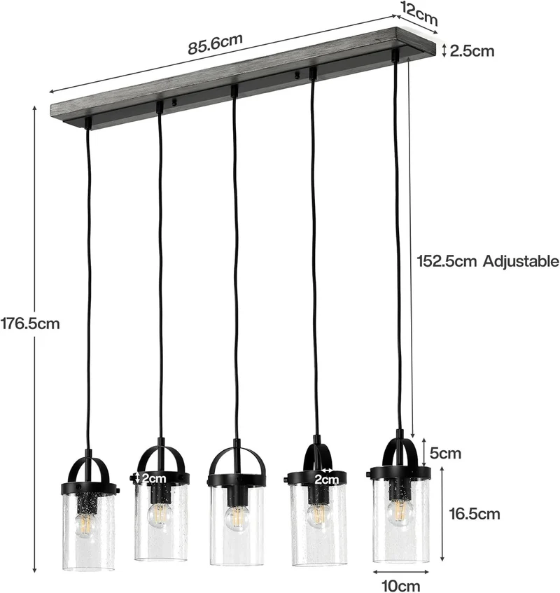 Tribesigns Lustre pour hauts plafonds, Lustre à 5 lumières avec abat-jour en verre, suspension style ferme