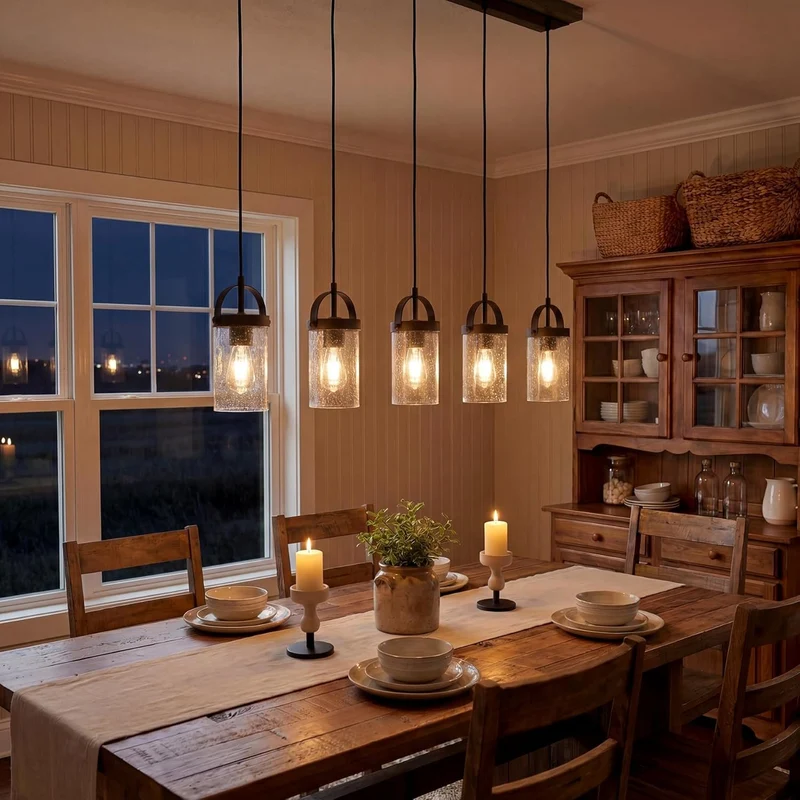 Tribesigns Lustre pour hauts plafonds, Lustre à 5 lumières avec abat-jour en verre, suspension style ferme