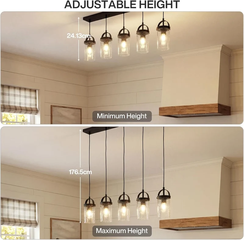 Tribesigns Lustre pour hauts plafonds, Lustre à 5 lumières avec abat-jour en verre, suspension style ferme