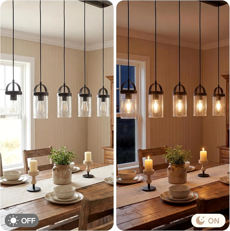 Tribesigns Lustre pour hauts plafonds, Lustre à 5 lumières avec abat-jour en verre, suspension style ferme