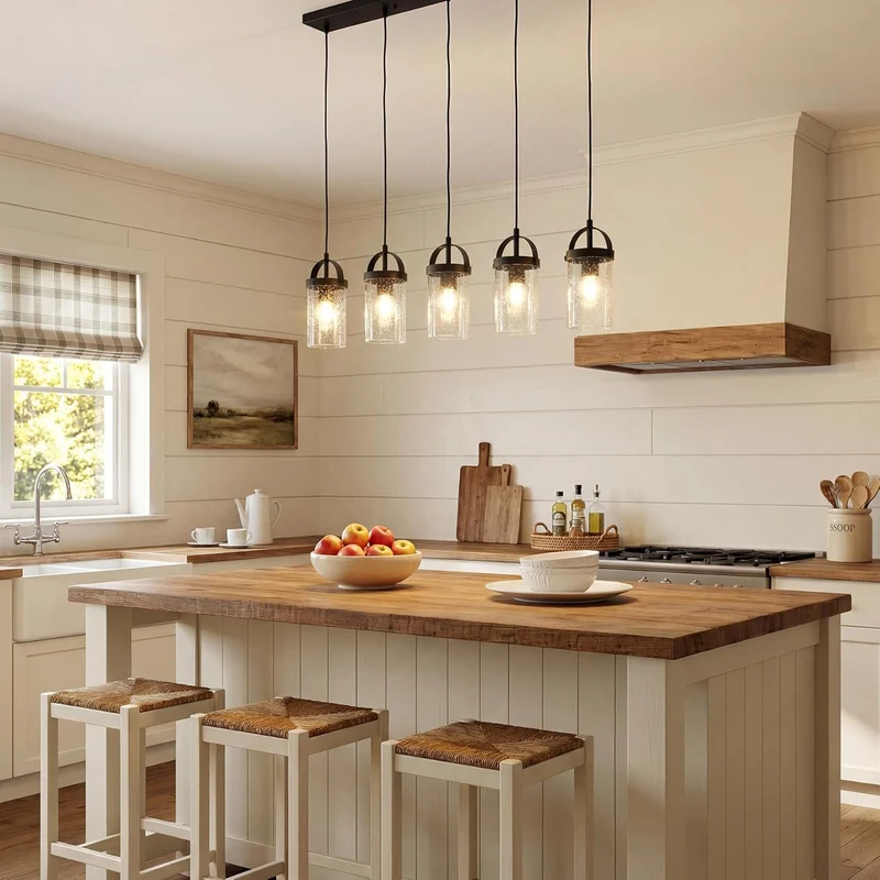 Tribesigns Lustre pour hauts plafonds, Lustre à 5 lumières avec abat-jour en verre, suspension style ferme