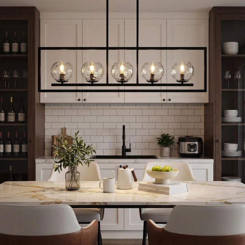 Tribesigns Suspension moderne à 5 lumières, Luminaire de plafond en métal réglable en hauteur