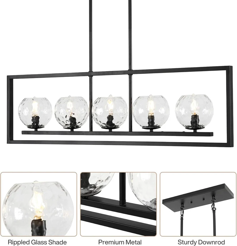 Tribesigns Suspension moderne à 5 lumières, Luminaire de plafond en métal réglable en hauteur