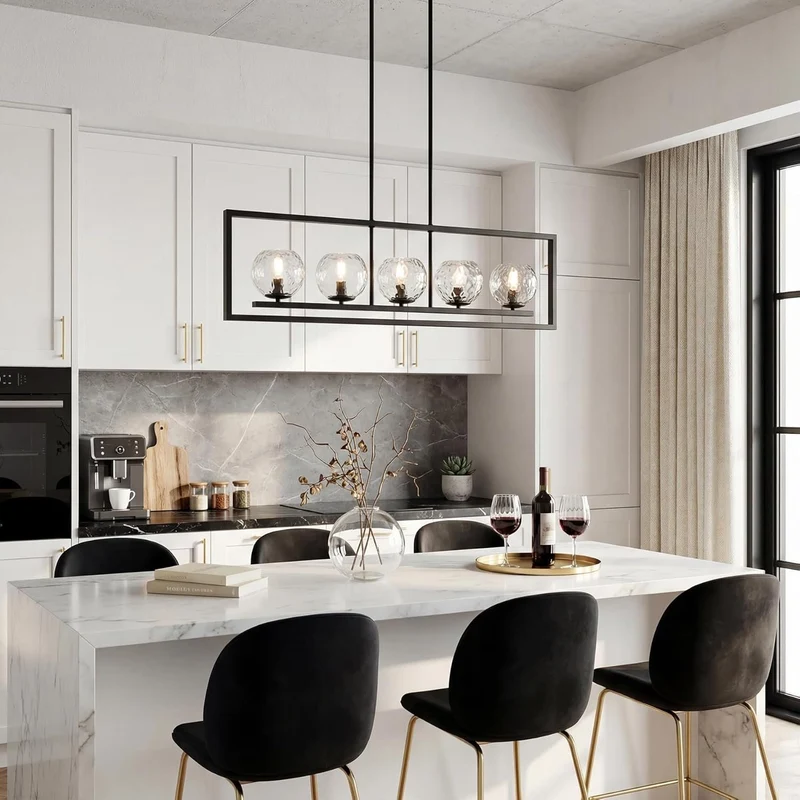 Tribesigns Suspension moderne à 5 lumières, Luminaire de plafond en métal réglable en hauteur