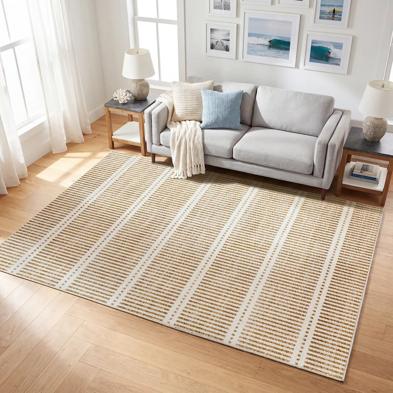 Tribesigns Tapis lavable à poils ras, 160 x 230 cm & 200x300 cm Ultra-fin, Design rayé style ferme