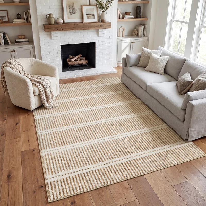 Tribesigns Tapis lavable à poils ras, 160 x 230 cm & 200x300 cm Ultra-fin, Design rayé style ferme