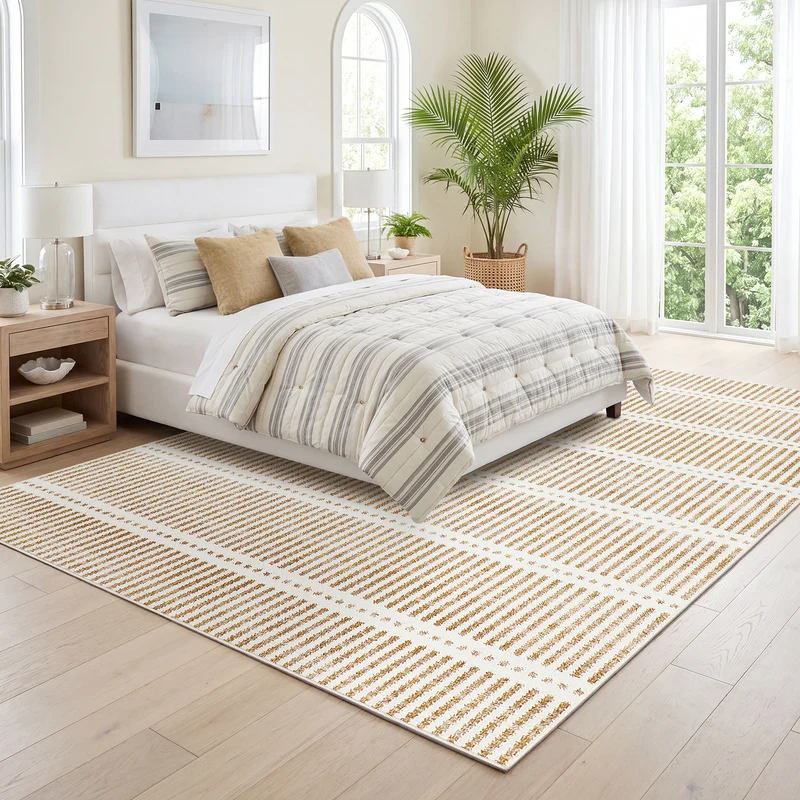 Tribesigns Tapis lavable à poils ras, 160 x 230 cm & 200x300 cm Ultra-fin, Design rayé style ferme