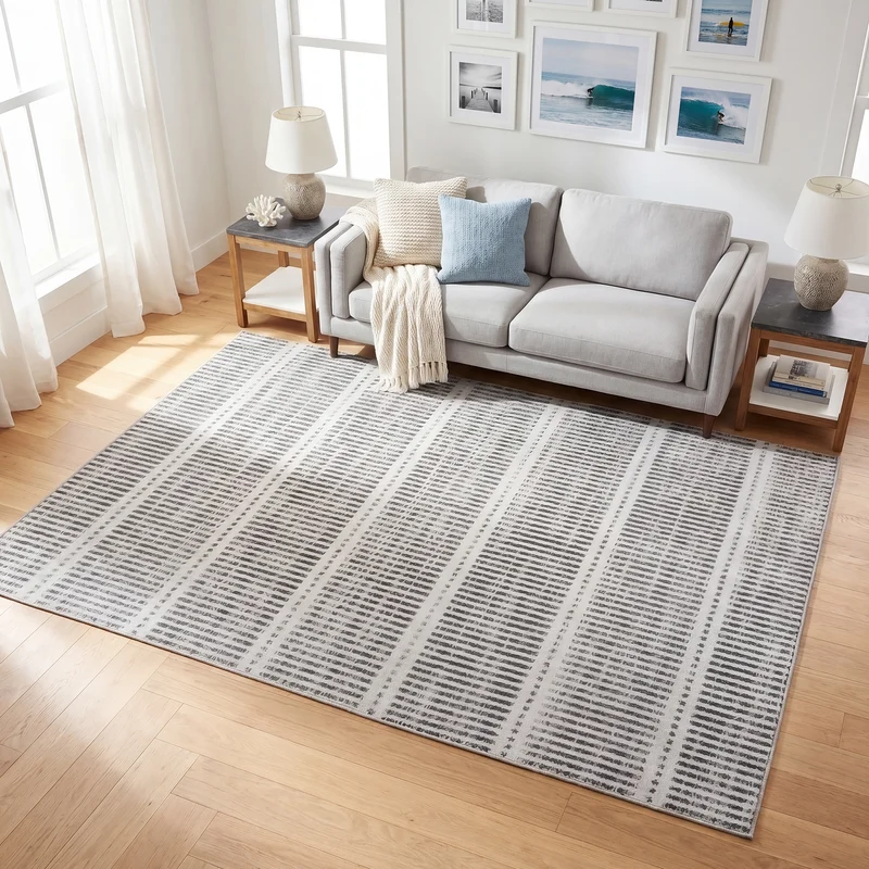 Tribesigns Tapis lavable à poils ras, 160 x 230 cm & 200x300 cm Ultra-fin, Design rayé style ferme