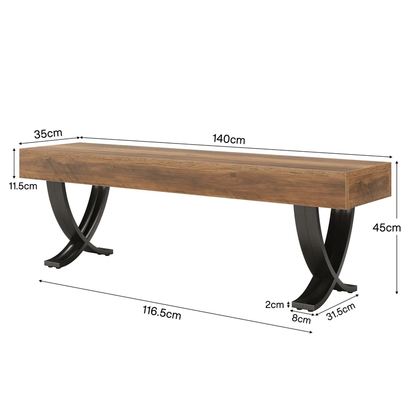 Tribesigns Banc à chaussures industriel de 140 cm avec pieds en X en métal, Long banc d'entrée pour chambre, salon et couloir