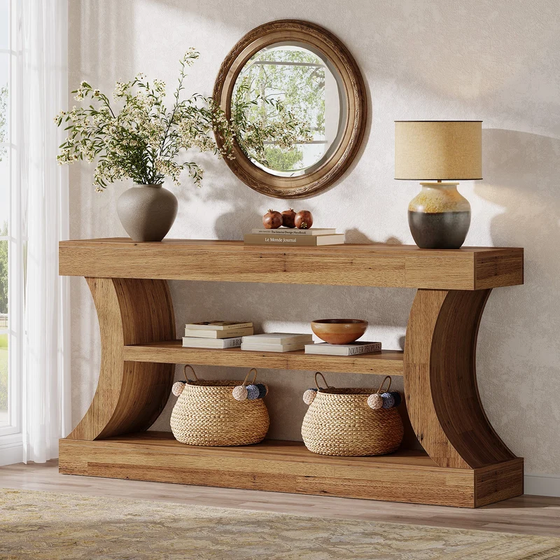 Tribesigns Console de 160 cm au design incurvé, Meuble TV bas avec rangement pour salon