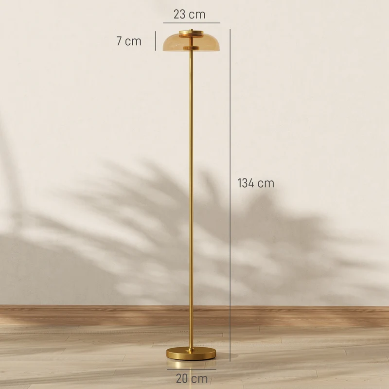 Lampadaire sur pied salon 25 x 134 cm lumière chaude 3000 K interrupteur à pied minimaliste moderne en métal laiton 21_0007053