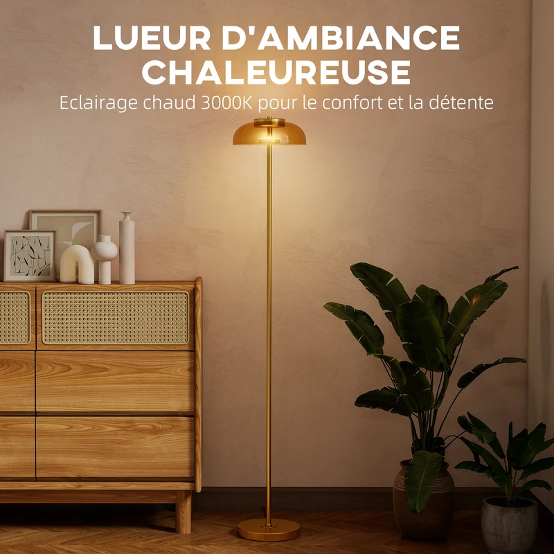 Lampadaire sur pied salon 25 x 134 cm lumière chaude 3000 K interrupteur à pied minimaliste moderne en métal laiton 21_0007053