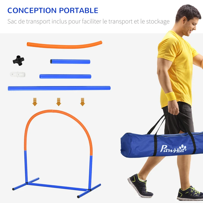 Kit d'agilité pour chien entraînement 88 x 64 x 95 cm transportable fixation au sol tendance épuré en plastique bleu 21_0007518