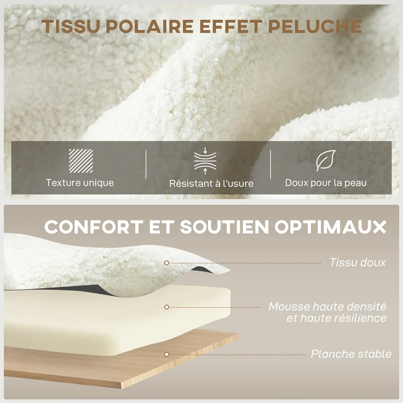 Fauteuil convertible 1 place lit d'appoint assise large rembourrée 72 x 85,5 x 91 cm moderne cosy en polaire crème 21_0003572