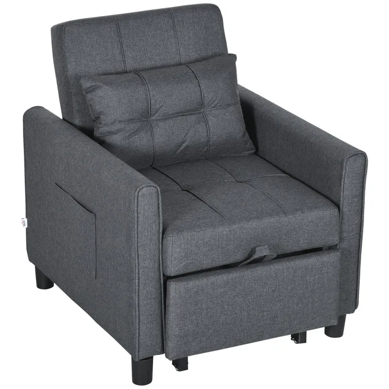 Fauteuil convertible 1 place canapé lit 69 x 82 x 85 cm dossier réglable oreiller inclus contemporain en polyester gris 21_0003113