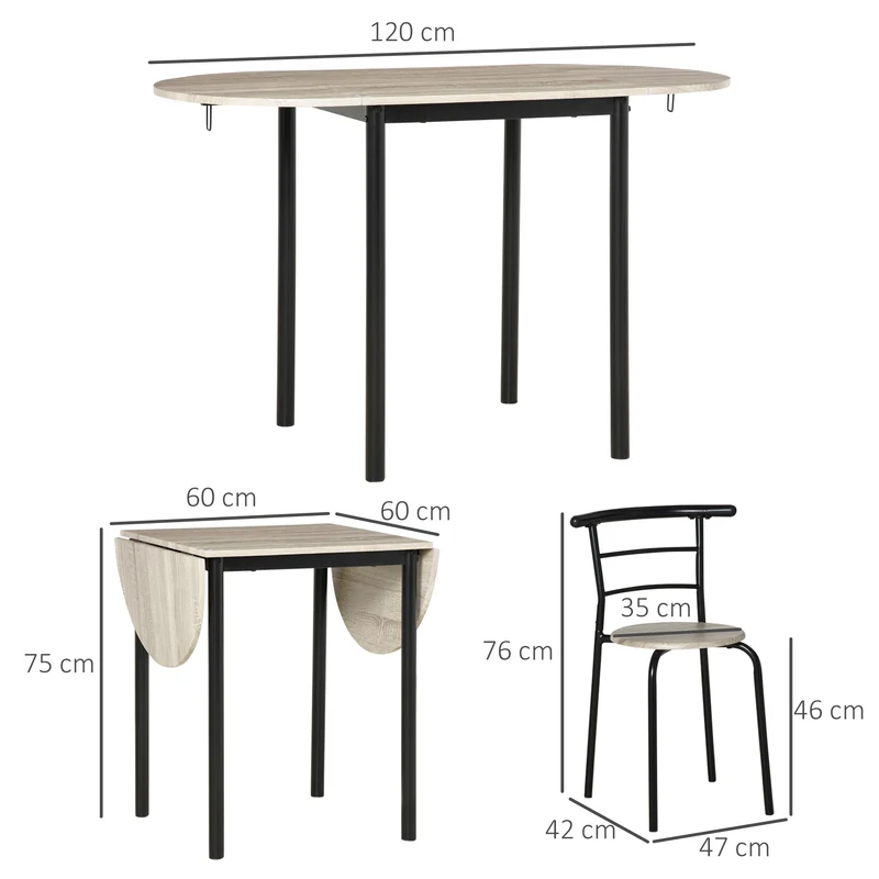 Ensemble table ovale extensible 3 pièces pour salle à manger 120 x 60 x 75 cm rallonges rabattables moderne en MDF marron 21_0002274