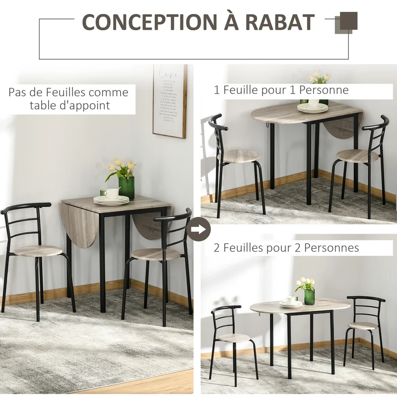 Ensemble table ovale extensible 3 pièces pour salle à manger 120 x 60 x 75 cm rallonges rabattables moderne en MDF marron 21_0002274