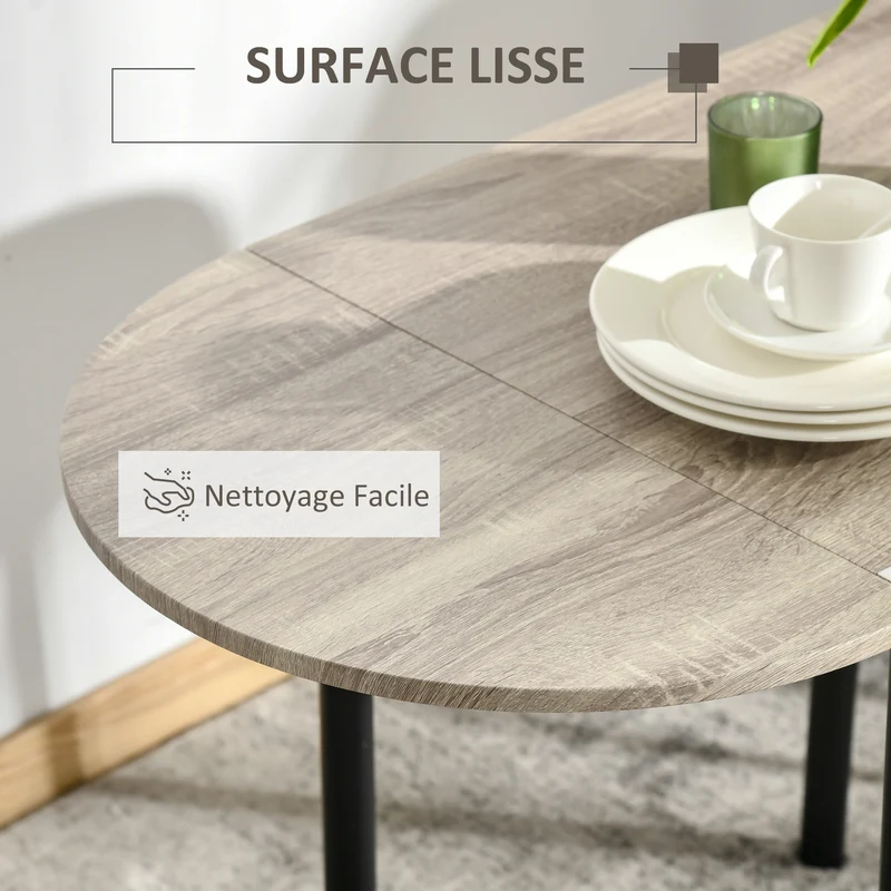 Ensemble table ovale extensible 3 pièces pour salle à manger 120 x 60 x 75 cm rallonges rabattables moderne en MDF marron 21_0002274