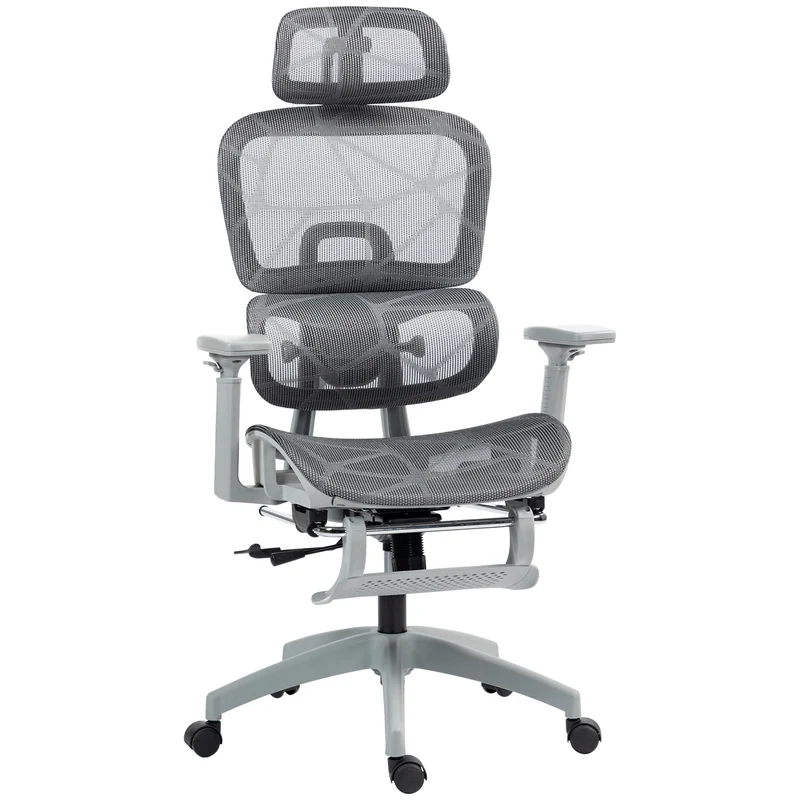 Chaise de bureau ergonomique 66 x 64 x 122 cm soutien lombaire appui-tête réglable moderne design stable en maille gris 21_0006293