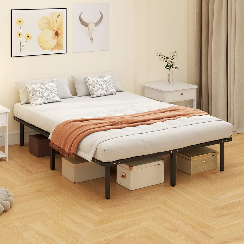 Cadre de lit double rangement 140 x 190 x 32 cm soutien ferme silencieux design contemporain pour chambre en acier noir 21_0003775
