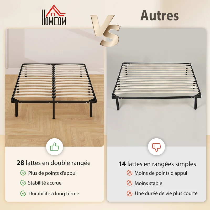 Cadre de lit 140 x 190 cm sommier à lattes rangement sous lit 26 cm pieds réglables industriel moderne en acier noir 21_0003773