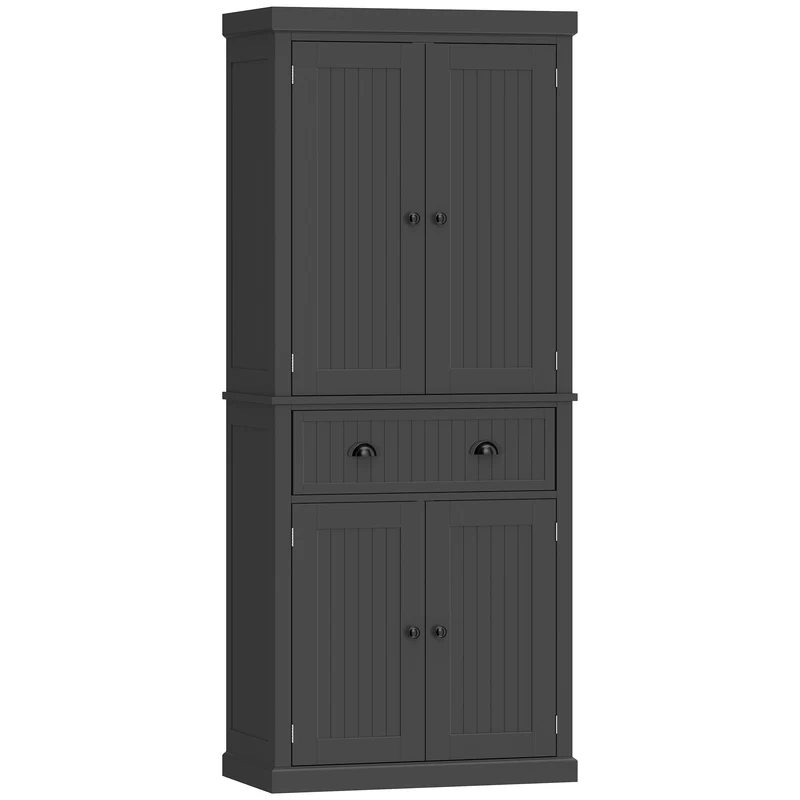 Buffet haut de cuisine 76,2 x 40,2 x 183 cm rangement pratique tiroir avec étagères réglables moderne épuré en MDF noir 21_0002162