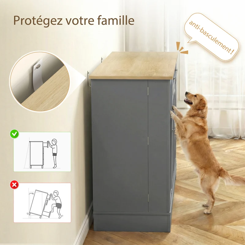Buffet de cuisine rangement moderne 105 x 40 x 83 cm anti basculement avec tiroir et étagères ambiance cosy en MDF gris 21_0003276