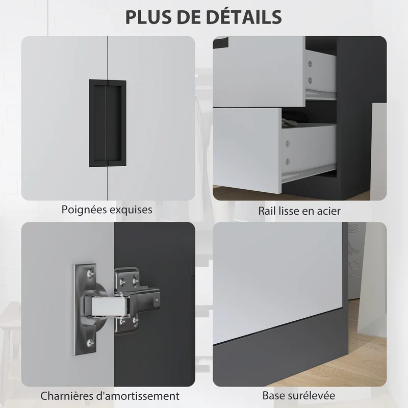 Armoire penderie chambre 80 x 50 x 180 cm 3 tiroirs fermeture douce moderne finition mate en panneau de particules gris 21_0001542