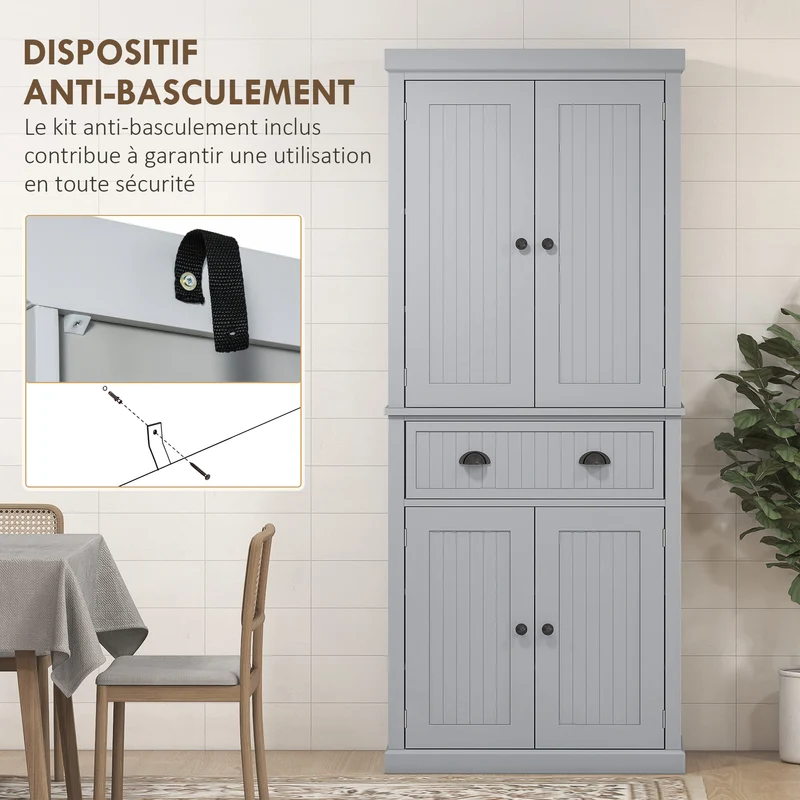 Armoire de cuisine buffet multi-rangements 76.2 x 40.2 x 183 cm grand tiroir étagères réglables moderne en MDF gris 21_0002163