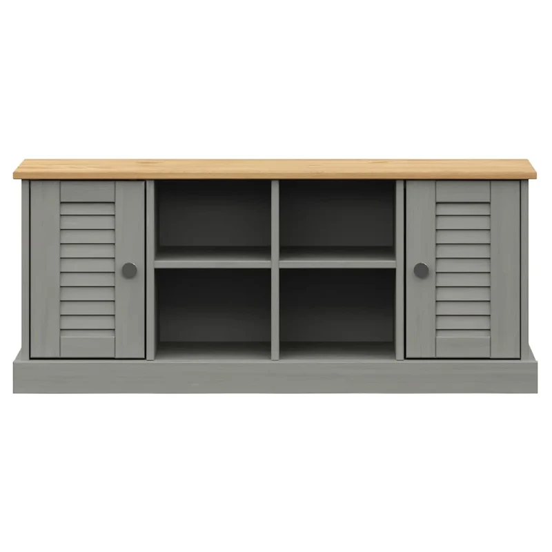 Banc de rangement à chaussures avec 4 compartiments et 2 petites armoires 106 x 35 x 45 cm en bois de pin gris DEC024963