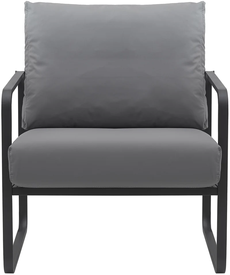 Fauteuil lounge design retro chic en PVC gris et cadre en métal noir mat 10_0002814